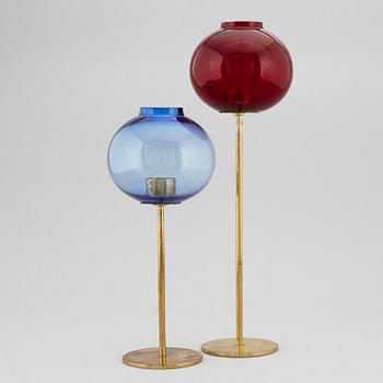 HANS-AGNE JAKOBSSON, two glass and brass candle holders, for Markaryd.