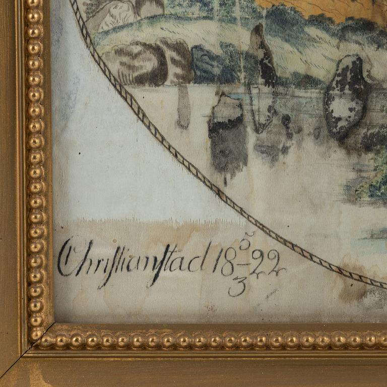 Sidenmåleri, signerat Annett Fogelklou och daterat Christianstad 5/3 1822.