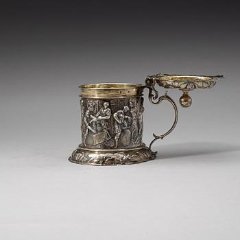 A German 17th century parcel-gilt tankard, David Schwestermüller I, Augsburg 1669-1673.