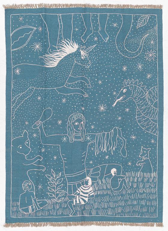 A hand-embroidered Kelim rug, c. 198 x 147 cm.