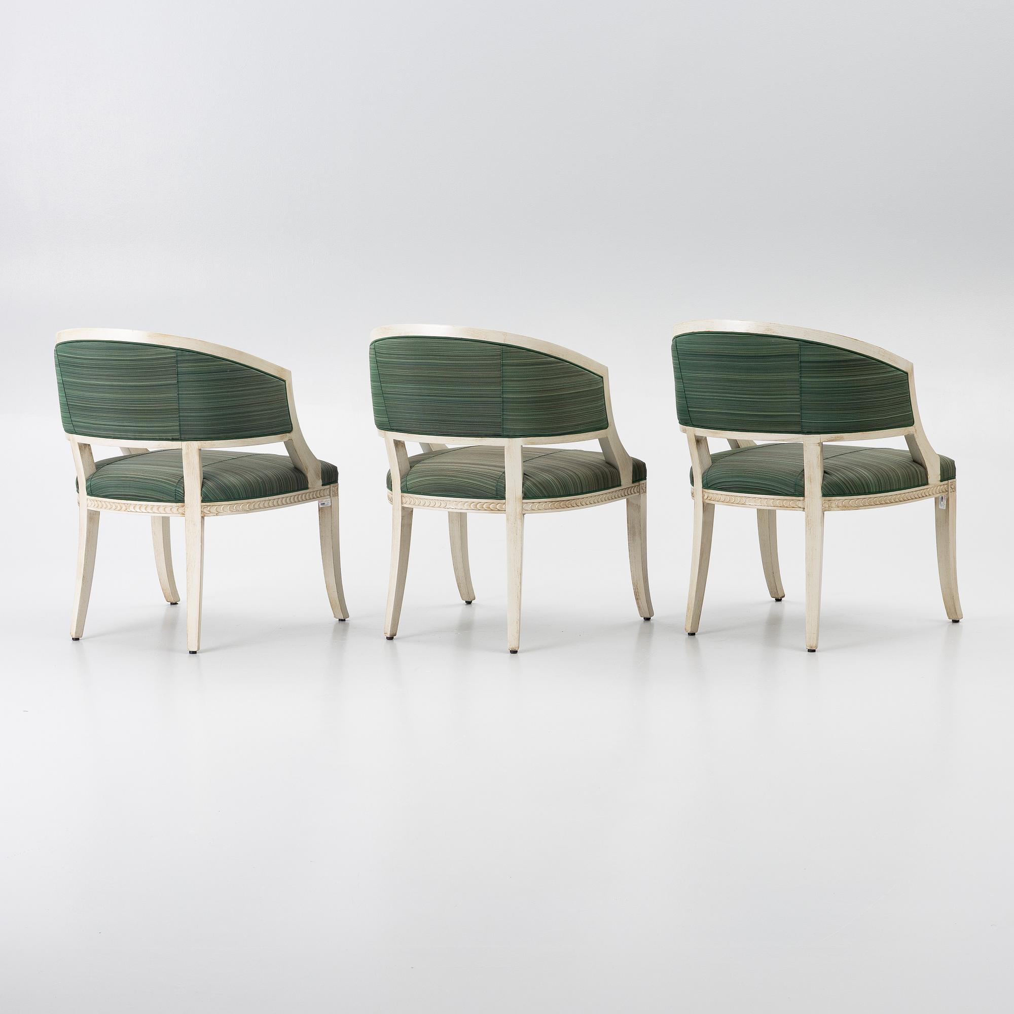 Three late-Gustavian style armchairs, late 20th Century.