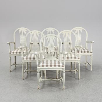 Six second half of the 20th Century Gustavian style armchairs.