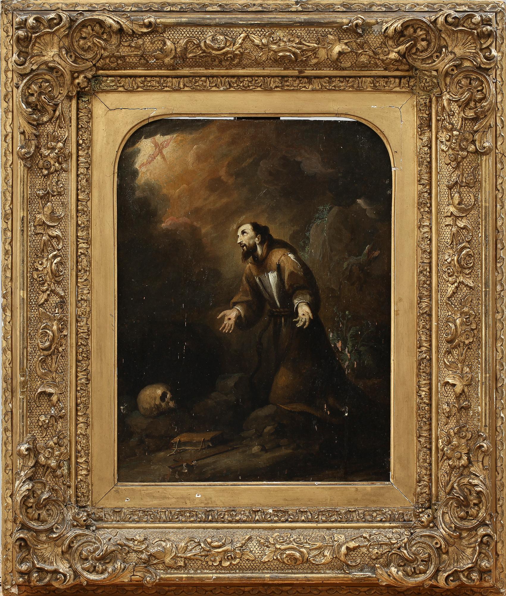 OKÄND KONSTNÄR, olja på pannå, spansk skola, 1600/1700-tal.