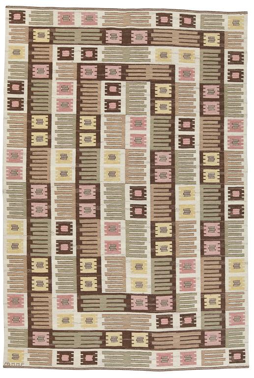 CARPET. "Nyponblomman". Flat weave. 299 x 200 cm. Signed AB MMF.