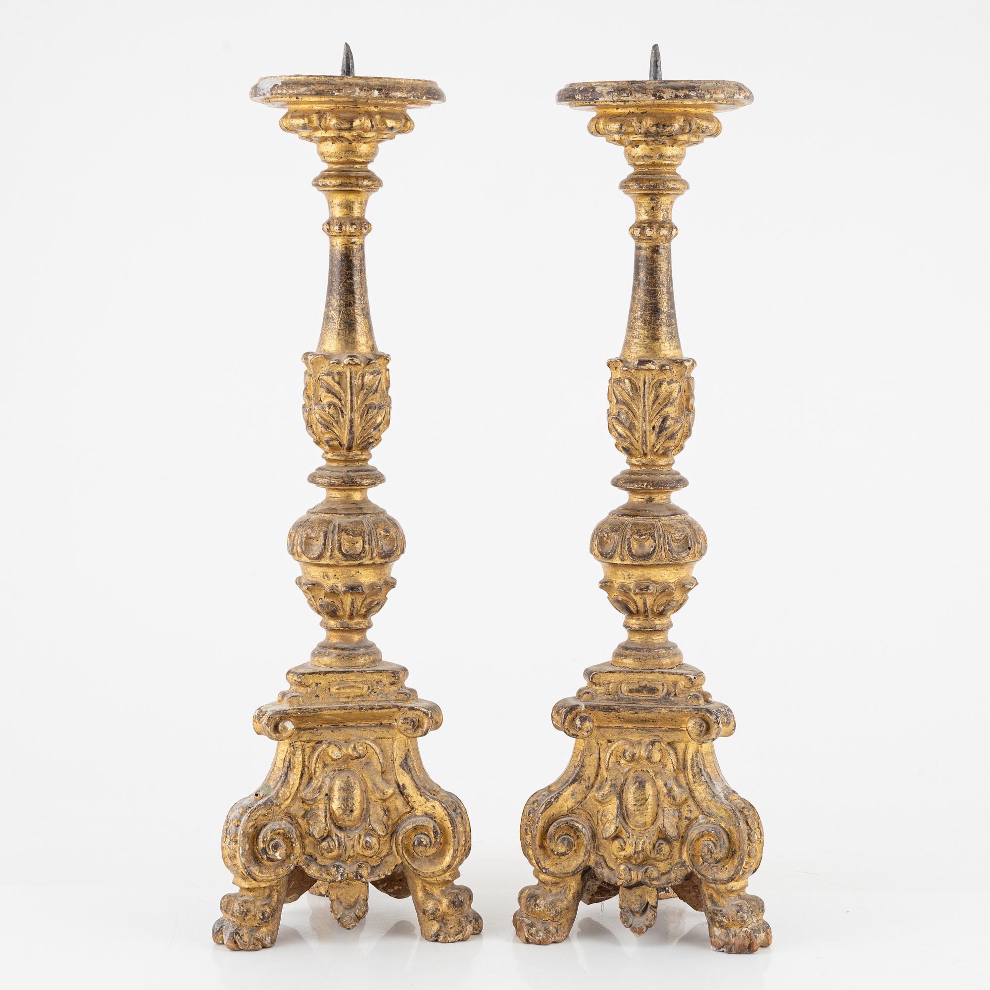Ljusstakar, ett par, barockstil, troligen 1800-tal.