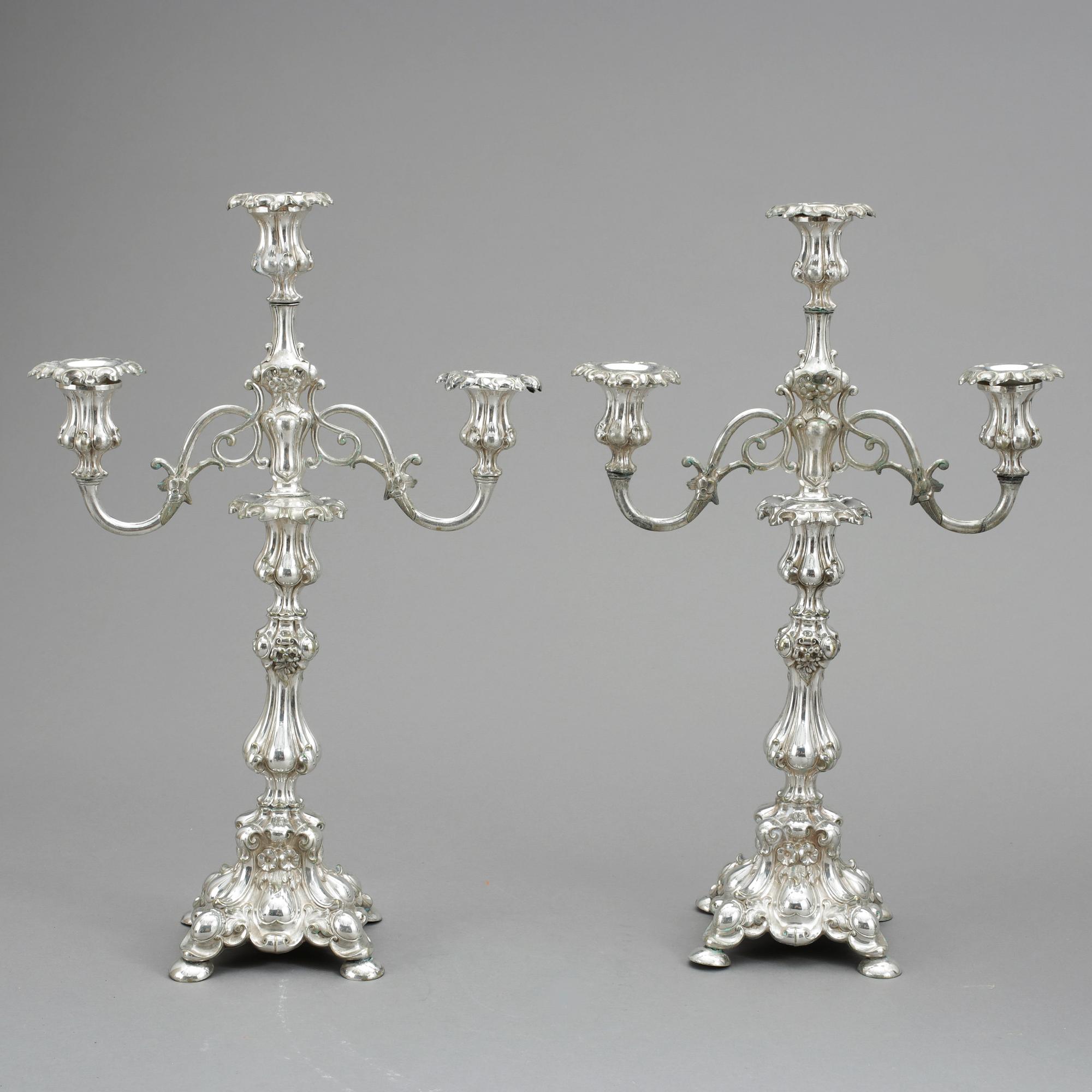 KANDELABRAR, ett par, nysilver, barockstil, 1800-tal.