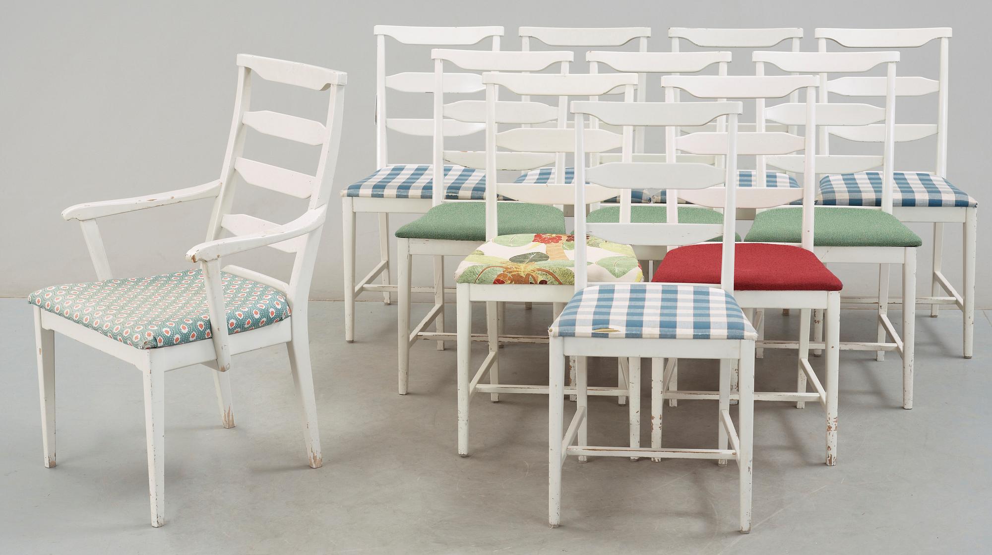 STOLAR 10 st samt KARMSTOL. "Vapensmeden" Carl Malmsten.