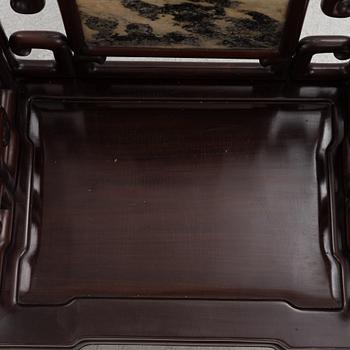 A pair of hardwood chairs and a table, China, 20th century.