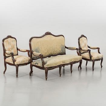 SALONGSMÖBLEMANG, 10 delar, rokokostil, tidigt 1900-tal.