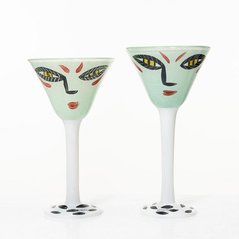 Ulrica Hydman-Vallien, vinglas, 12 st, Kosta Boda, Artist Collection / Atelier / Limited Edition.