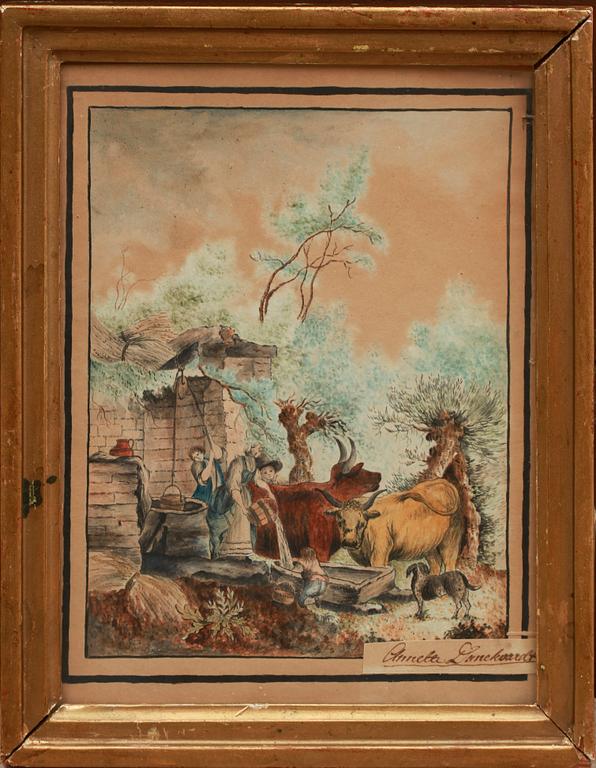 ANETTE DANCKWARDT, tillskriven, tuschlavering och akvarell. 1700/1800-tal.