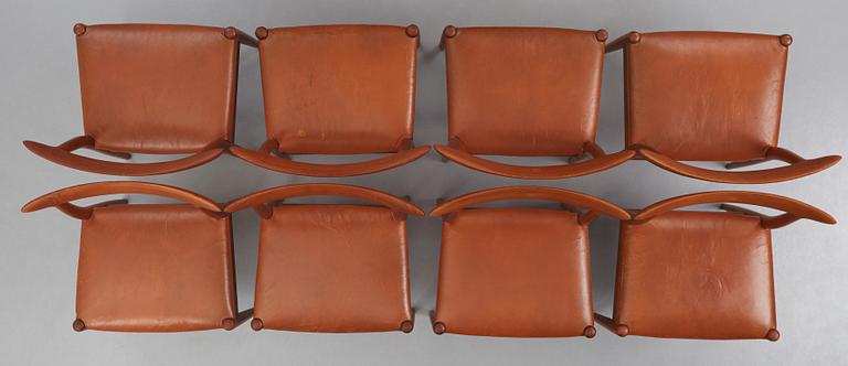 Hans J. Wegner, a set of eight teak chairs model "W2", C.M. Madsens Fabriker, Denmark 1950s.