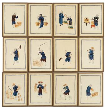 A group of twelve Chinese gouache paintings, late Qing dynasty / around 1900.