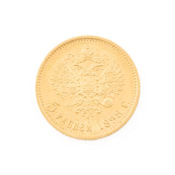 Gold coin, Nicholas II, Russia, 5 Rubles, 1898.