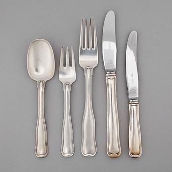 BESTICKUPPSÄTTNING, 30 delar, silver, "Old Danish/Dobbeltriflet", Georg Jensen, Köpenhamn 1945-77. Totalvik ca 1560 gr.