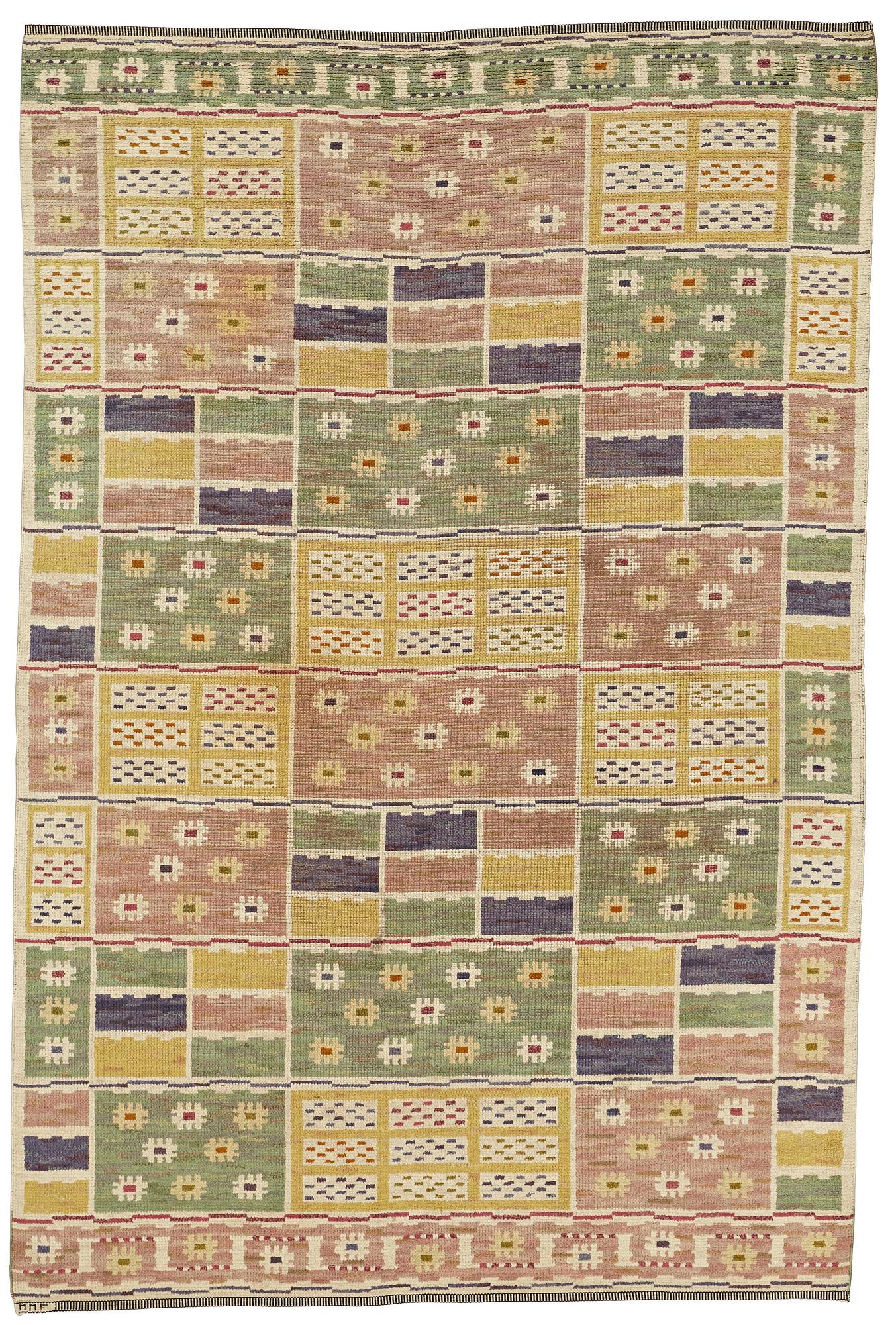 Märta Måås-Fjetterström, matta, "Ängarna", flossa, ca 308 x 206 cm, signerad MMF.