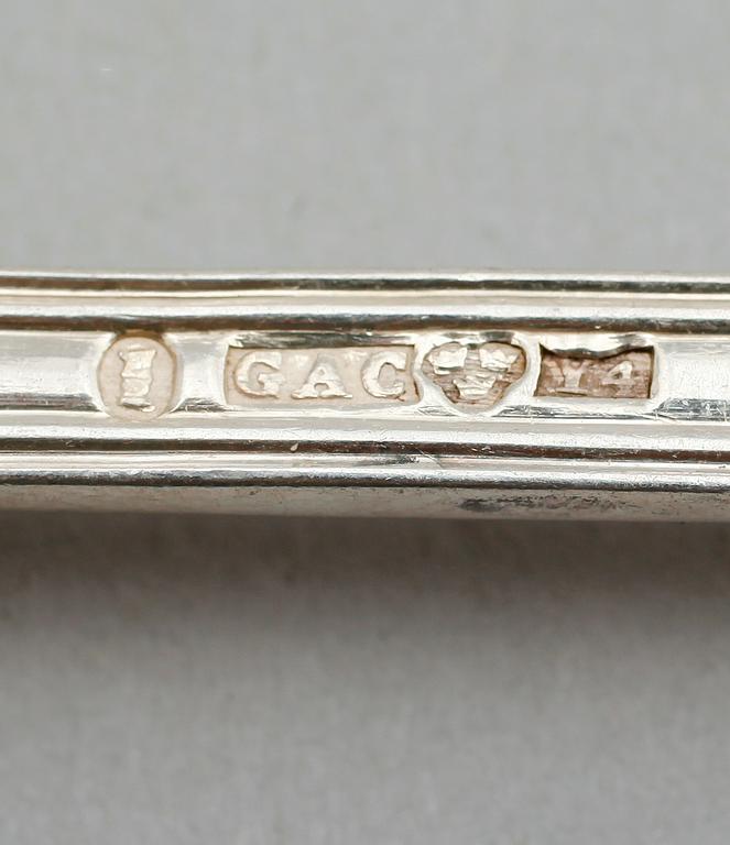 TESKEDAR, 21 st, silver, Gustaf Adolf Cedergren, Stockholm 1853. Vikt ca 645 g.