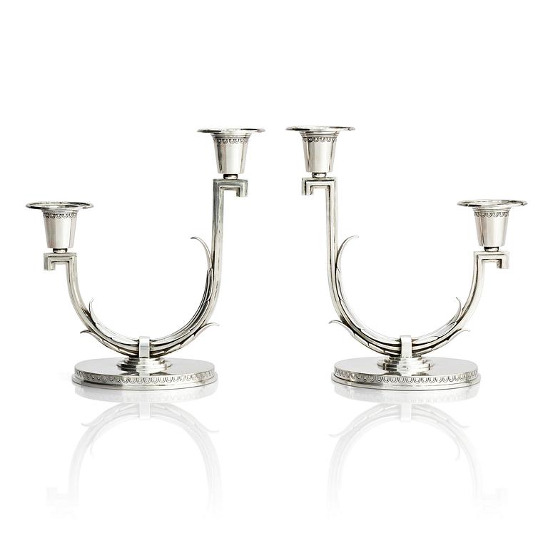 Atelier Borgila, a pair of sterling silver candelabras, Stockholm 1933.