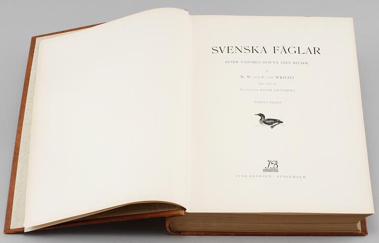 BOKVERK, 3 vol, "Svenska fåglar", MW. & F. von Wright, Stockholm 1924-1929.