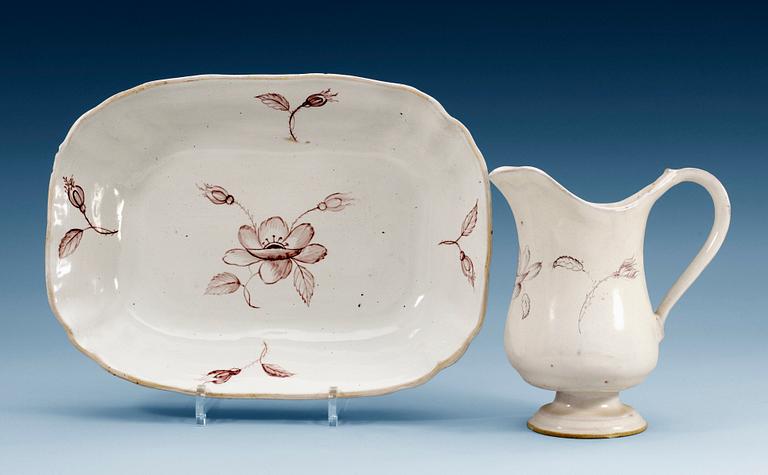 A faiance ewer and basin, 18th Century.