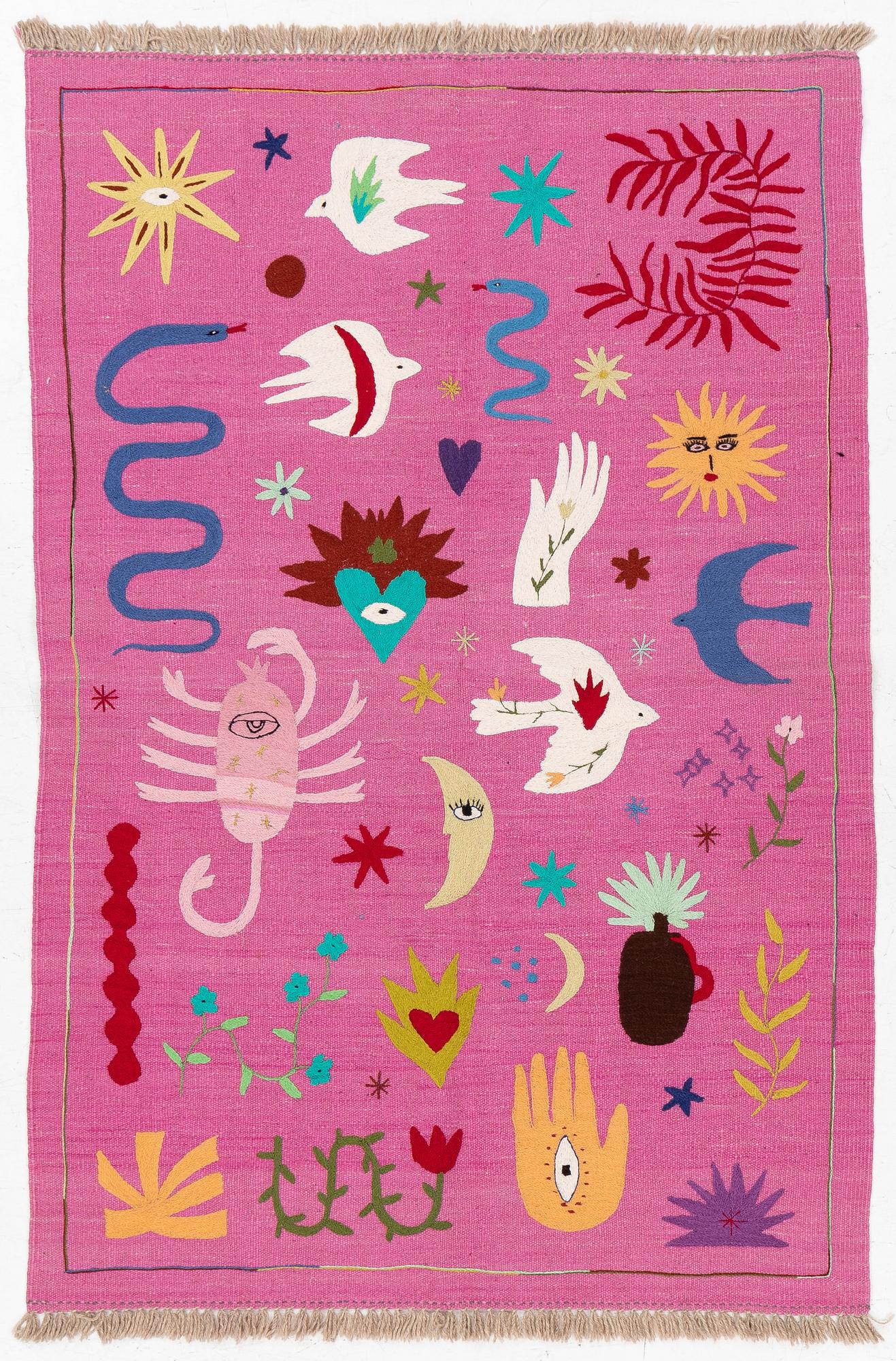 Matta, handbroderad Kelim, Ca 184 x 122 cm.