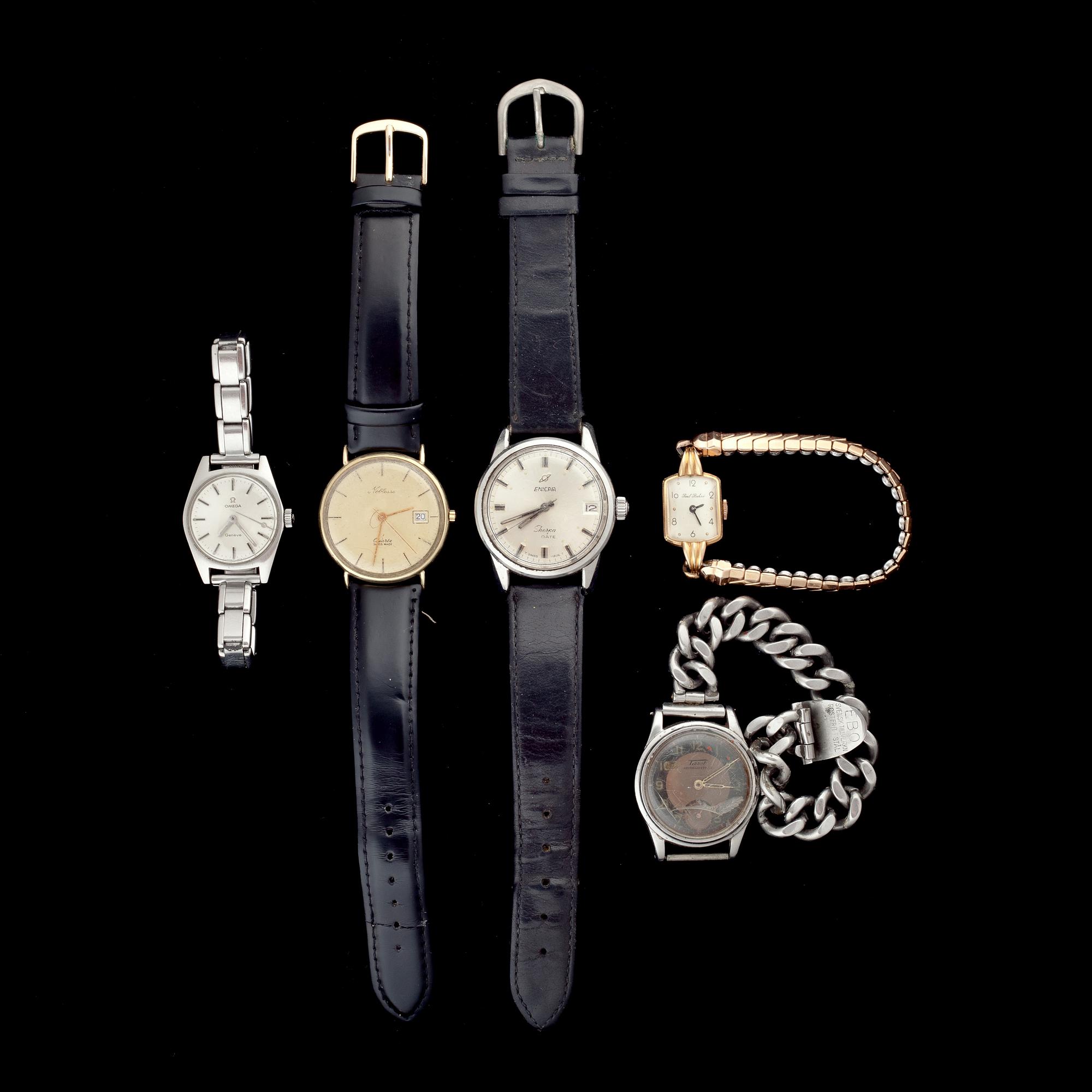 PARTI ARMBANDSUR, 5 st. Div. fabrikörer och material.