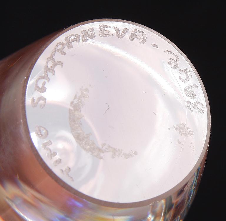 GLASSKULPTURER, 2 st, "Orkidea", Timo Sarpaneva, Iittala. Sign o numr 3568 resp 3668.