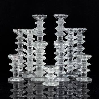 Timo Sarpaneva, a set of five glass candle sticks, 'Festivo', Iittala, Finland. Designed 1966.