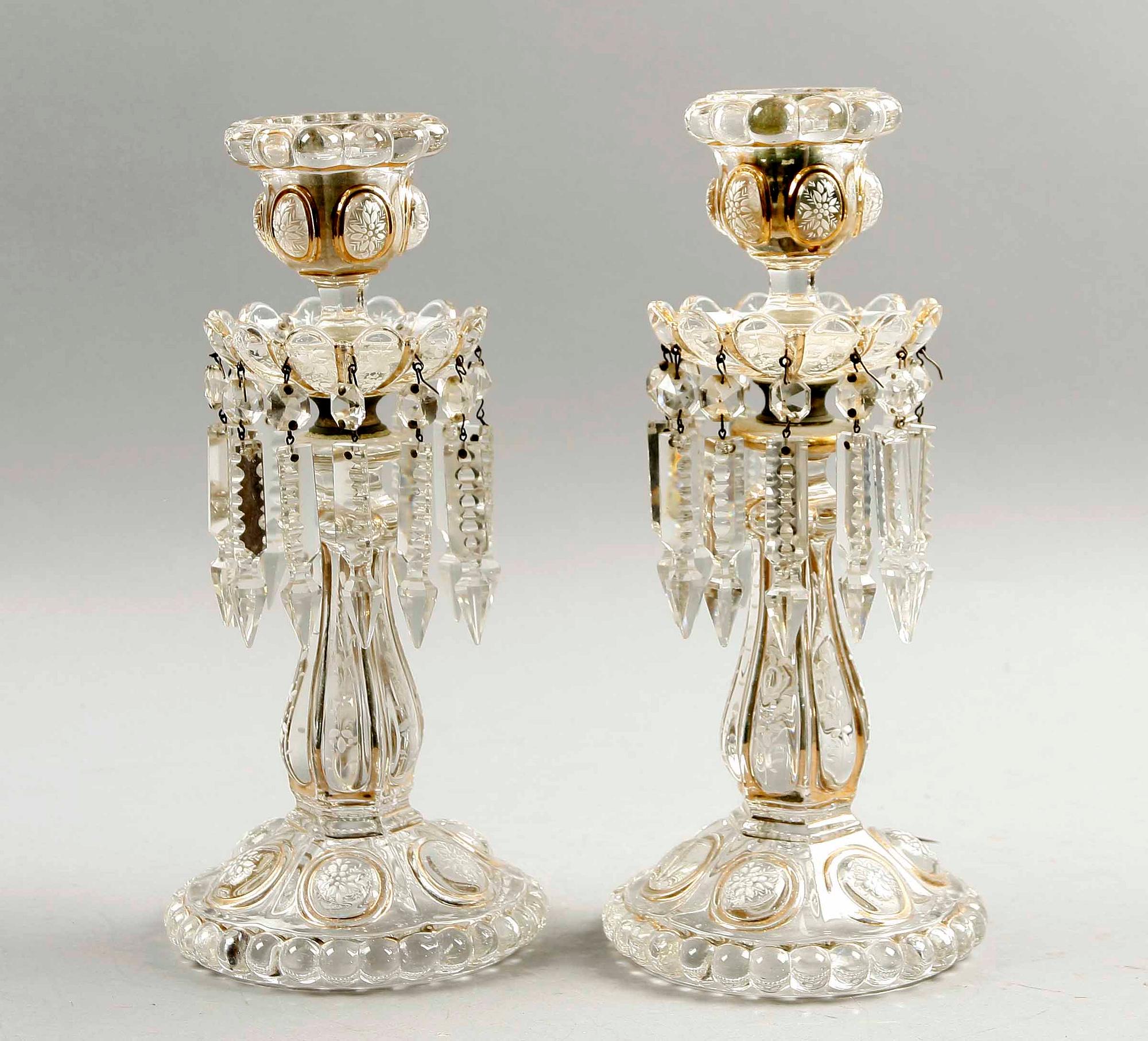 LJUSSTAKAR, ett par, glas, 1800/1900-tal.