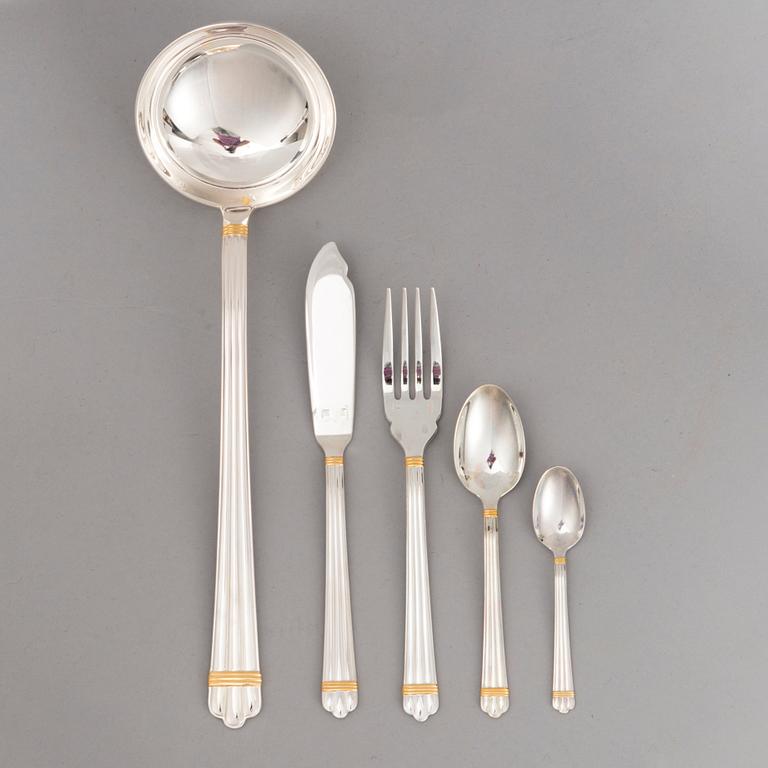 CHRISTOFLE 123-piece Aria Gold Ring Silver Plated Cutlery Set for Twelve persons.