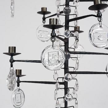 Erik Höglund, a wrought iron and glass chandelier, Boda Smide, Sweden.