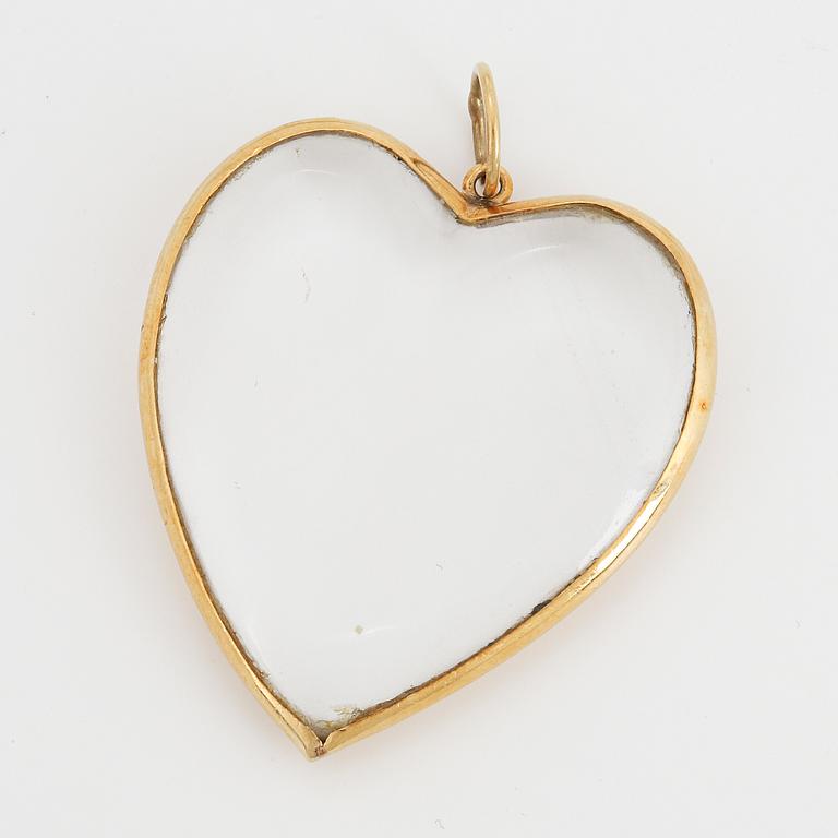 HÄNGE, hjärta med bergkristall med guldram.