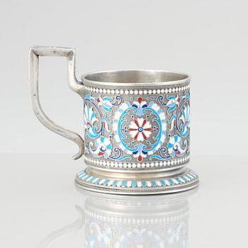 A Russian silver and enamel tea-glass holder, Moscow 1899-1908. Possibly Vasily Agafonov.