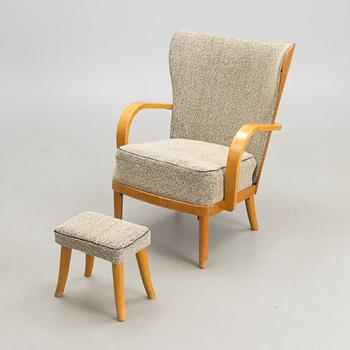 A 1930/40s open armchair and a stool for Wilhelm Schaumann Oy, Finland.