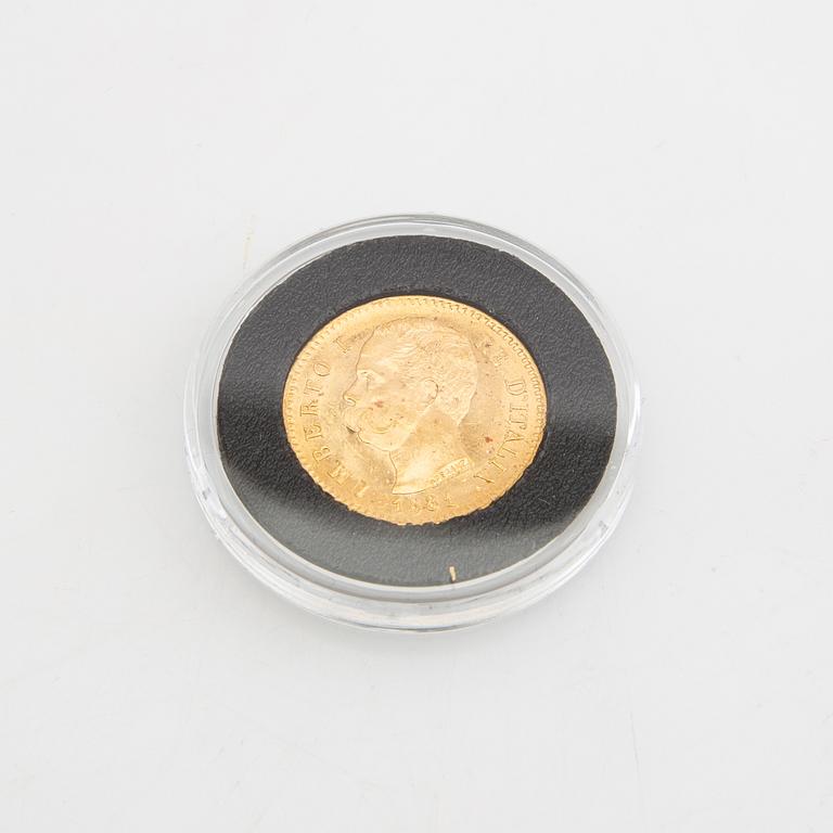 Guldmynt Italien, Umberto I 20 Lire, 1881.