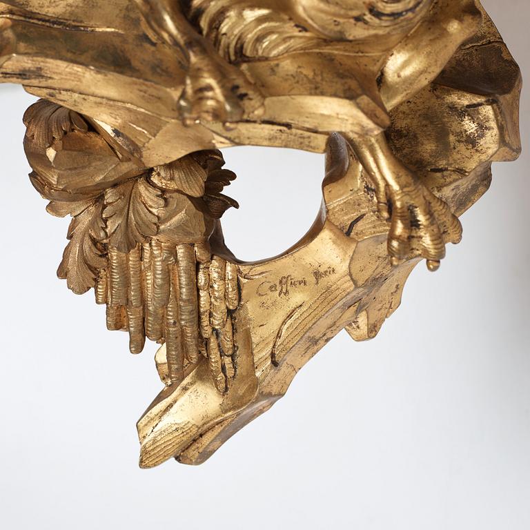 A Louis XV mid 18th century gilt bronze wall clock marked "Caffieri fecit".