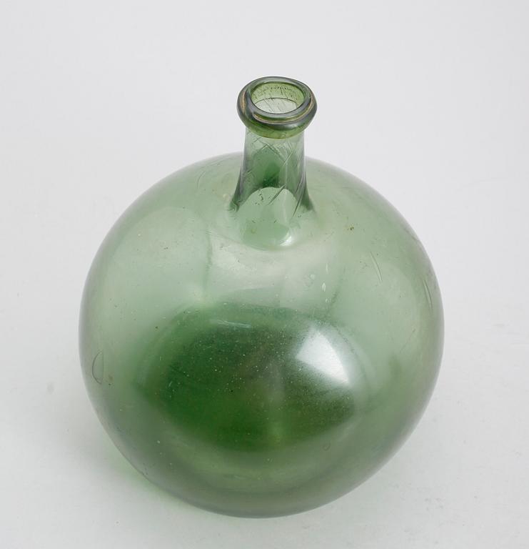 FLASKA, grönt glas, 1700-/1800-tal.