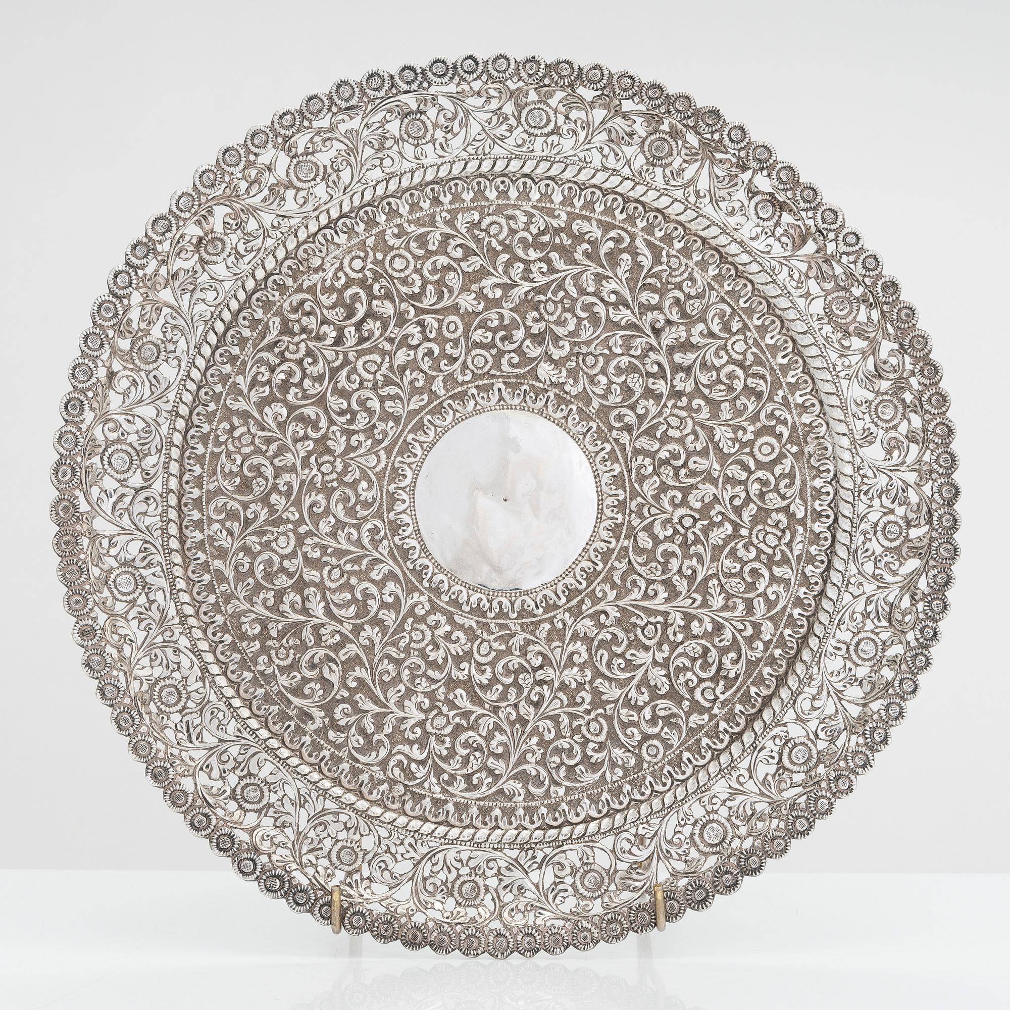 A Indian silver tray, late 19th Century.