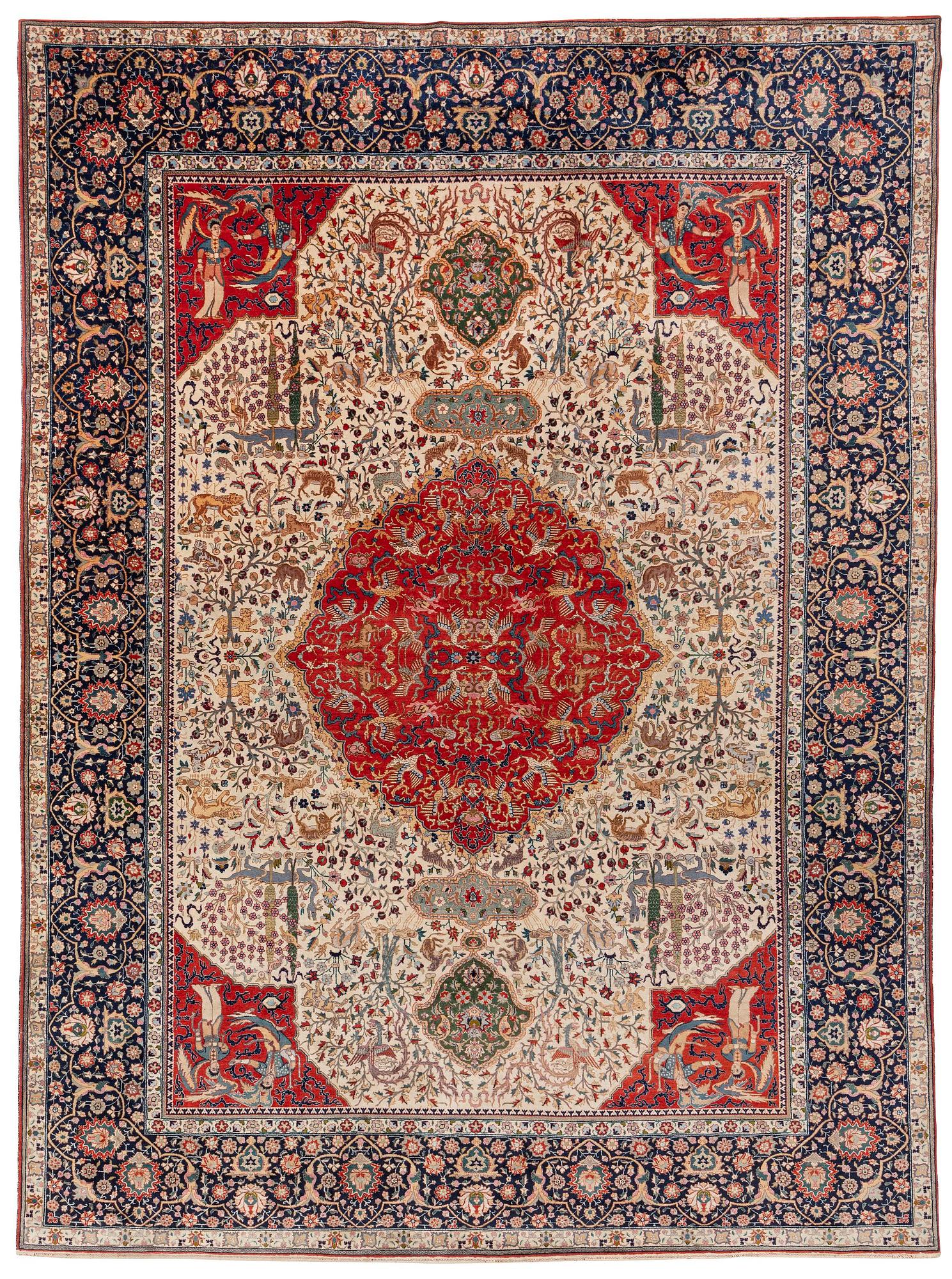 A semi-antique Benlian Tabriz carpet of 'Coronation' design, signed Jabarzade, c. 488 x 367 cm.
