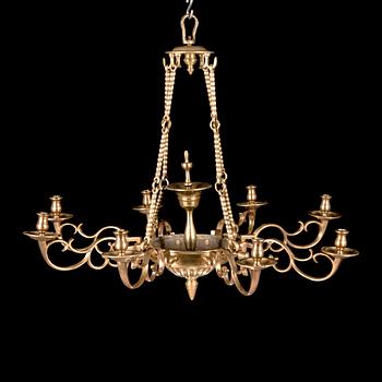 A late 18th century possibly Flemish solid bronze chandelier.