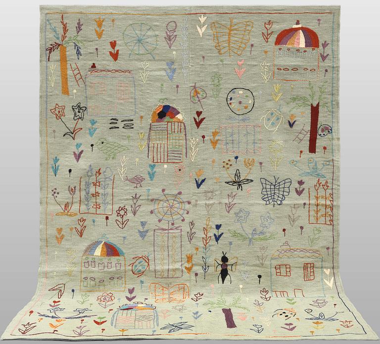 A kilim carpet with hand-embroidered decoration, 235 x 178 cm.