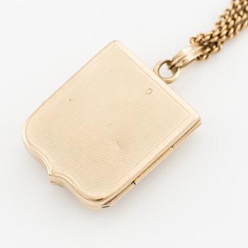 Hängsmycke, medaljong 14K guld med agat och kedja 18K guld.