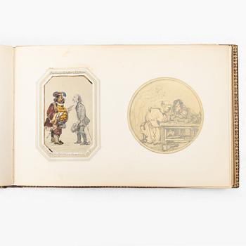 Album with among other things 16 pieces of watercolours and drawings by Swedish artists.