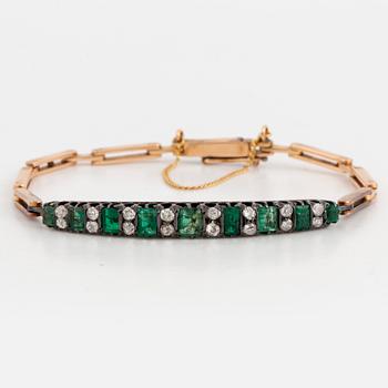 Emerald and old-cut diamond bracelet.