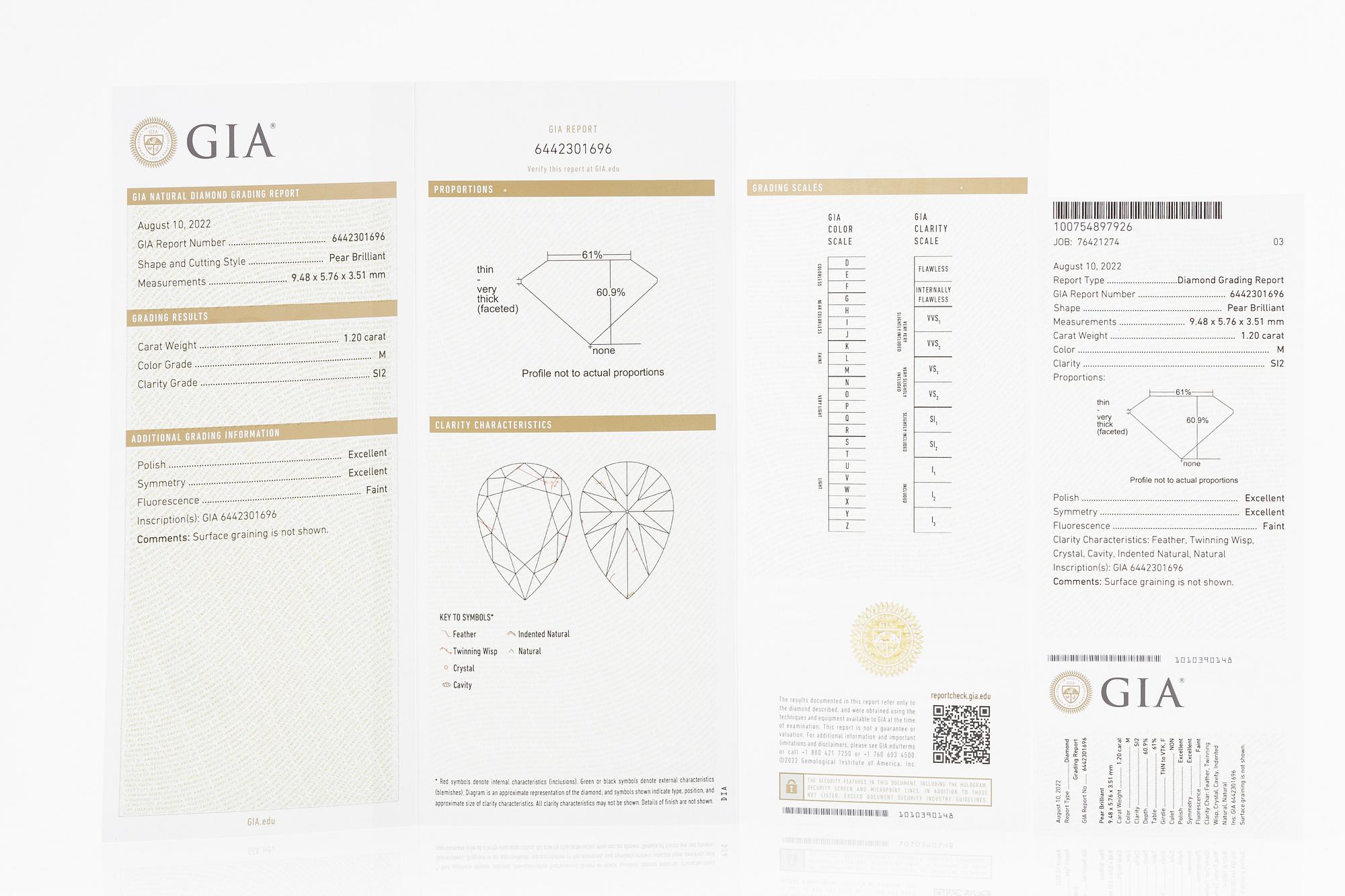 Necklace 18K white gold with pear-shaped and emerald-cut diamond accompanied by IGI and GIA report.