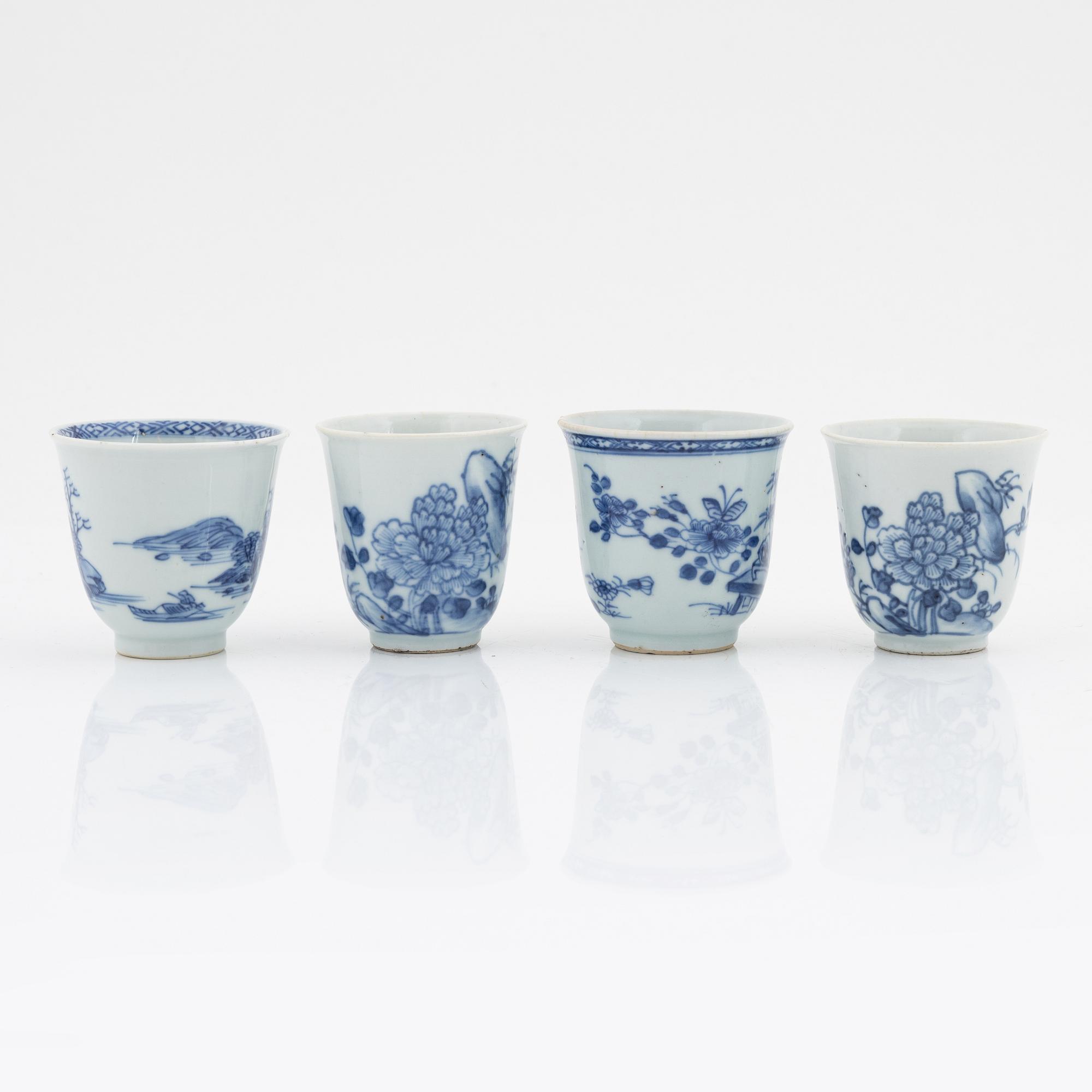 A set of 11 odd Chinese Export cups, Qing dynasty, 18th Century.