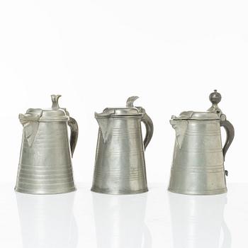 A set of three pewter tankars, Nyköping, Sweden, later part 18th century.