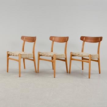 STOLAR, 3 st, Hans J Wegner, "Spisestolen", CH-23, Carl Hansen & Son, Danmark.
