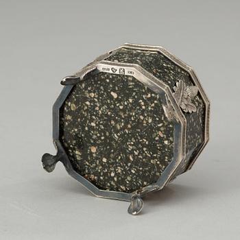 A Swedish Empire porphyry and silver salt by A. P. Lindström 1836.