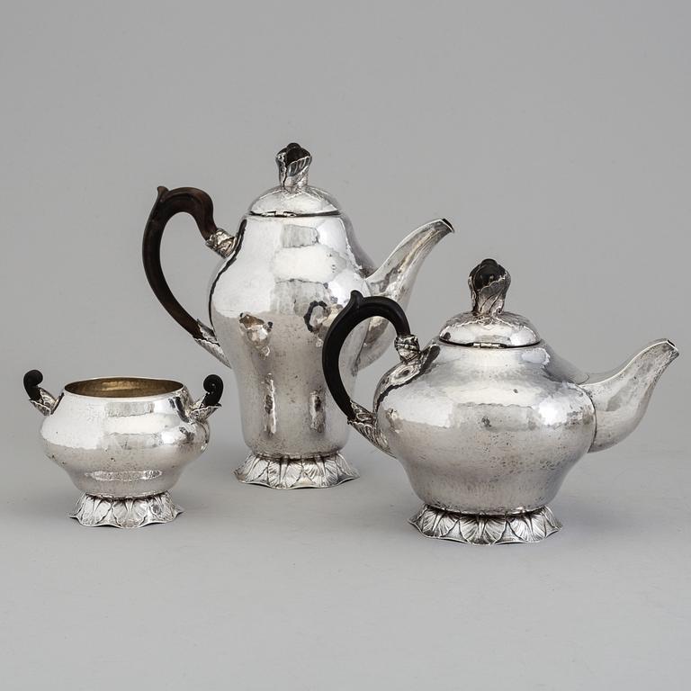 MOGENS BALLINS EFT, teservis, 3 delar, silver, jugend, Köpenhamn, efter Hans Peter Hertz övertagande (1908) ca. 1910.